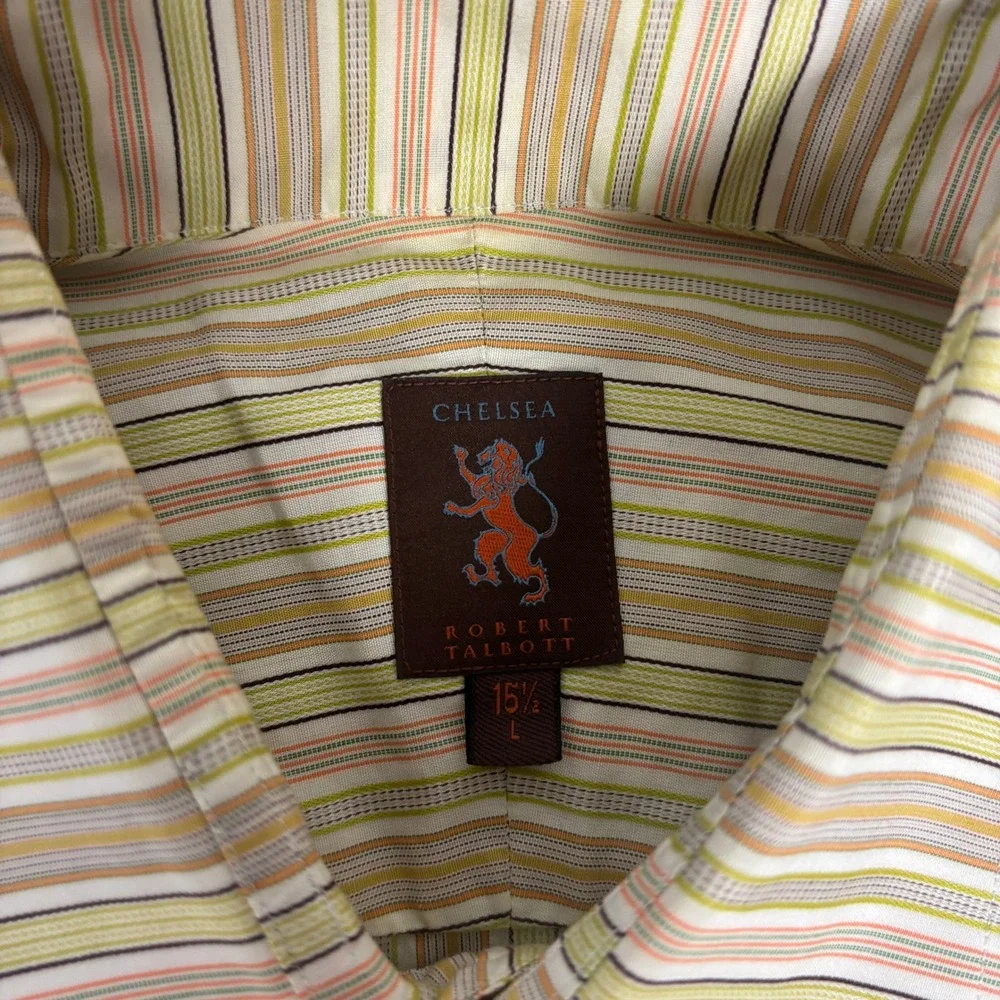 Robert Talbott Chelsea Men's 15.5 L Striped Cotton Shirt Multicolor Preppy Y2K